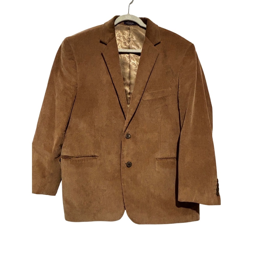 Adolfo Mens Tan Corduroy Blazer Sport Coat jacket 44S academia preppy quiet lux